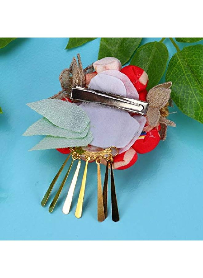 Amosfun - Japanese Hairpin Kimono Flower Hair Clip Kanzashi Flower Hair Tie Band Clip For Women Girls (Red) - Image 1