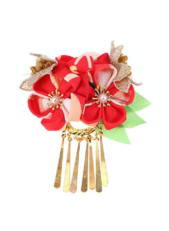 Amosfun - Japanese Hairpin Kimono Flower Hair Clip Kanzashi Flower Hair Tie Band Clip For Women Girls (Red) - Image 1