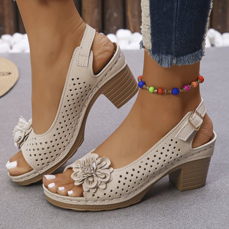 2026 Spring New High-Heeled Sandals For Women, One-Strap Peep-Toe Sandals With Buckle, High-Heeled Casual Sandals - Image 1