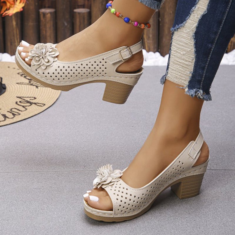 2026 Spring New High-Heeled Sandals For Women, One-Strap Peep-Toe Sandals With Buckle, High-Heeled Casual Sandals - Image 4