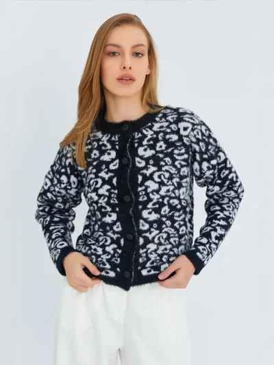 MixRay Mixray Leopard Print Buttoned Cardigan