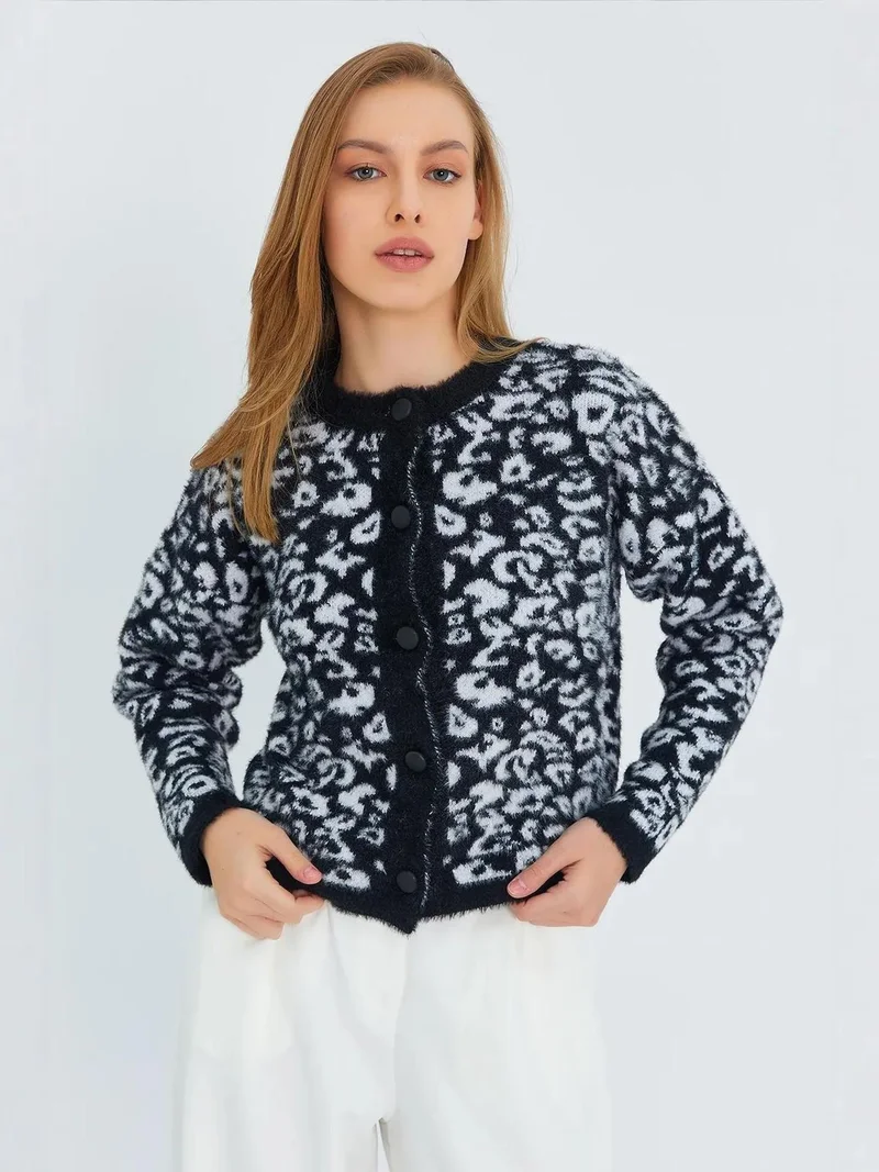 MixRay Mixray Leopard Print Buttoned Cardigan