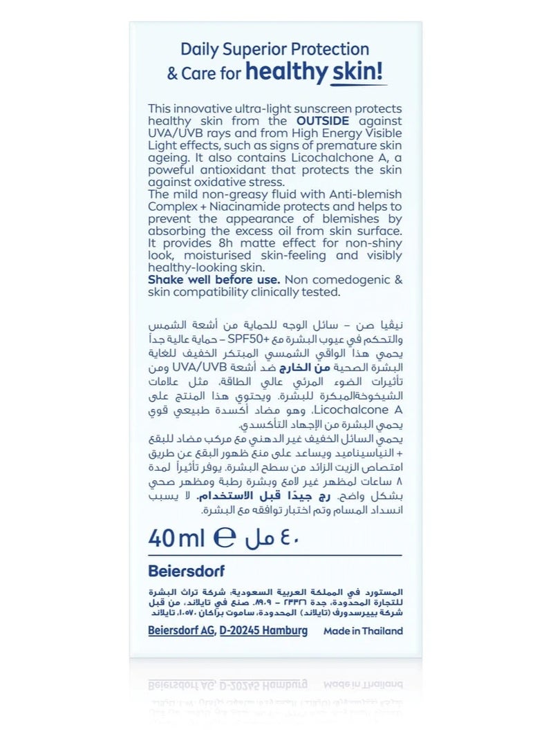 NIVEA SUN Fluid Face Cream for Sun Protection & Blemish Control SPF 50 - 40 ml - Image 2