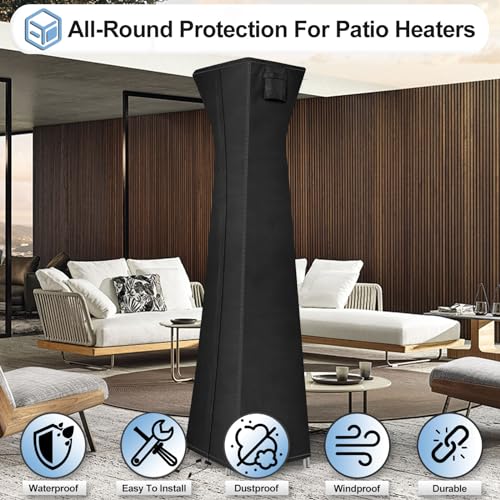 OutdoorLines Waterproof Outdoor Patio Heater Covers with Zipper and Storage Bag, Dust-proof UV-Resistant Windproof Propane Heavy Duty Heater Cover for Standing Heater, 1 Pack-90Hx23Lx23W inch Black - Image 4