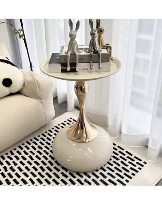 Beauenty Coffee Table Iron Side Table Small Round Table Suitable for Bedroom Bedside Table 40*53cm - Image 1