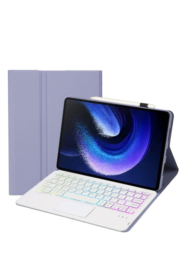 Backlit Keyboard Case Compatible with Xiaomi Pad 7 / Pad 7 Pro 11.2 Inch 2024, with Magnetic Removable Wireless Colorful Backlit Touch Keyboard and Protective Case (Purple)
