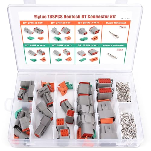 Flytuo 188PCS Deutsch Connector Kit,8 Sets 2/3/4/6/8/12 Pin Automotive Waterproof Car Electrical Wire Connectors Plug for Motorcycle, Truck, Car, Boats, Scooter(16-22AWG) - Image 1