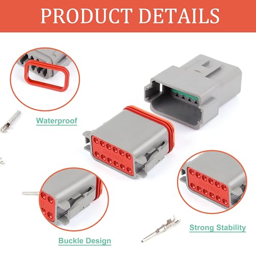 Flytuo 188PCS Deutsch Connector Kit,8 Sets 2/3/4/6/8/12 Pin Automotive Waterproof Car Electrical Wire Connectors Plug for Motorcycle, Truck, Car, Boats, Scooter(16-22AWG) - Image 4
