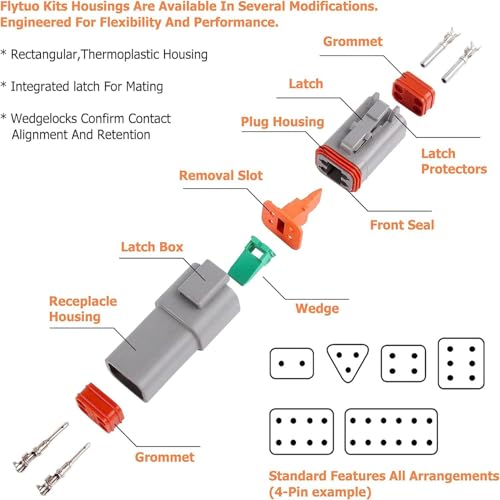 Flytuo 188PCS Deutsch Connector Kit,8 Sets 2/3/4/6/8/12 Pin Automotive Waterproof Car Electrical Wire Connectors Plug for Motorcycle, Truck, Car, Boats, Scooter(16-22AWG) - Image 3