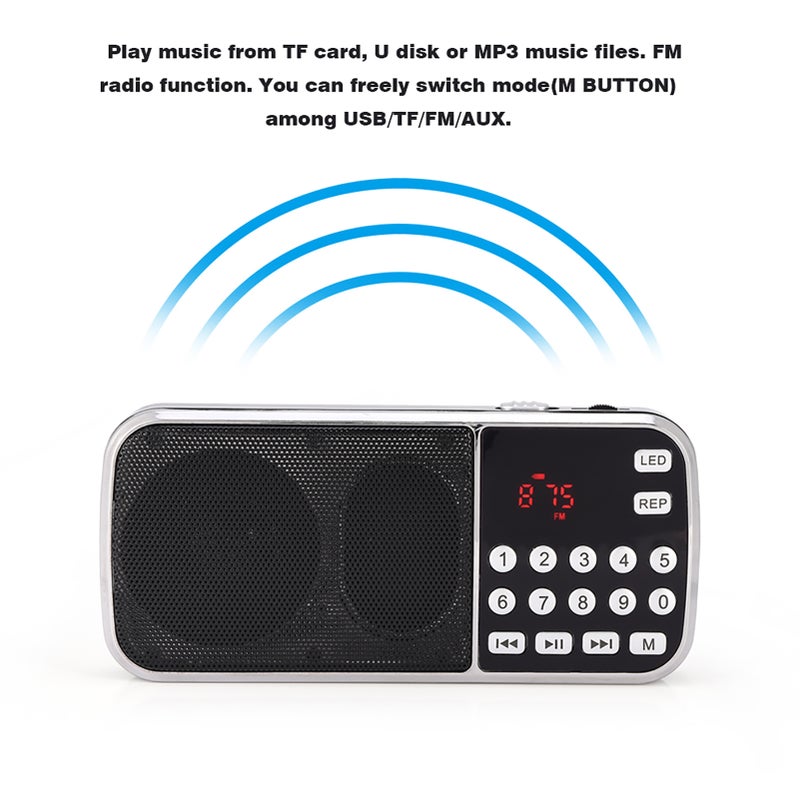 Portable Digital Audio Music Player Speaker LED Flashlight Support FM Radio TF Card USB AUX - Image 4