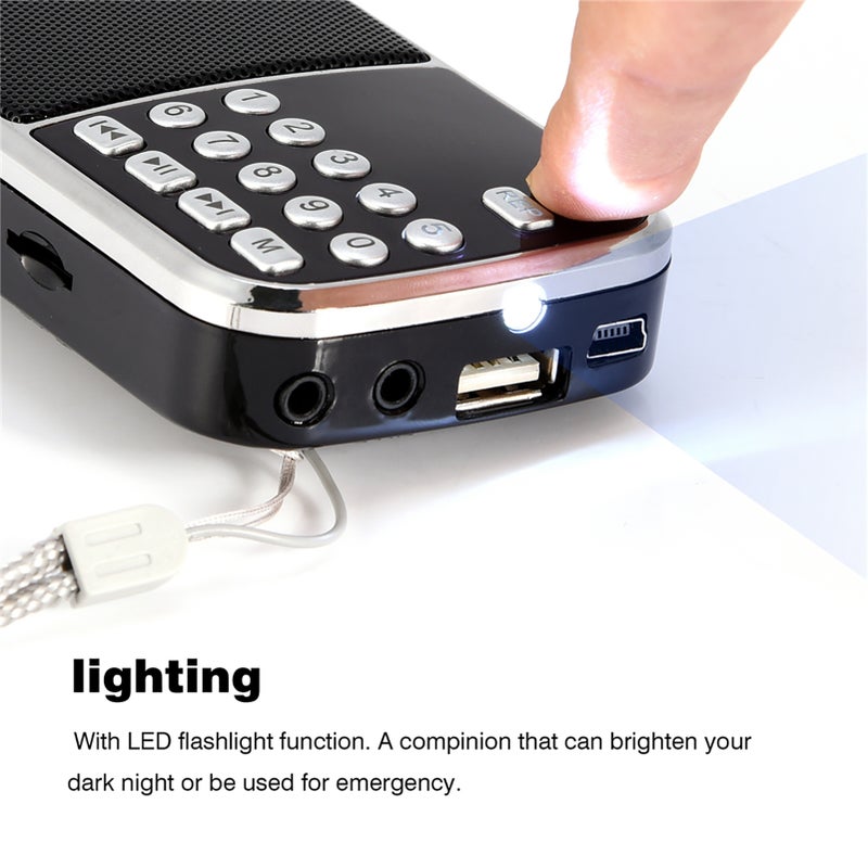Portable Digital Audio Music Player Speaker LED Flashlight Support FM Radio TF Card USB AUX - Image 5