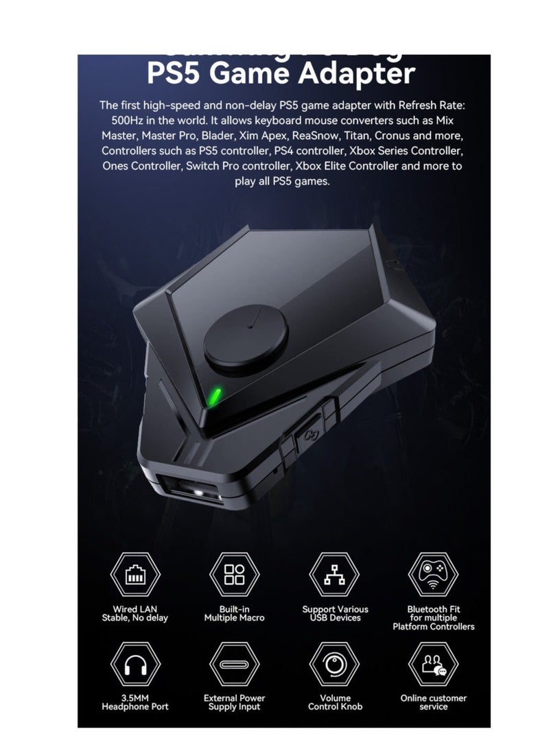 Captaintech Gaming Converter, Mobile Game Converter Gaming Wired Gaming Keyboard and Mouse Set Adapter Converter for P5 Dog PS5 Mouse and Keyboard Converter XBOX/PS4/SWITCH - Image 2