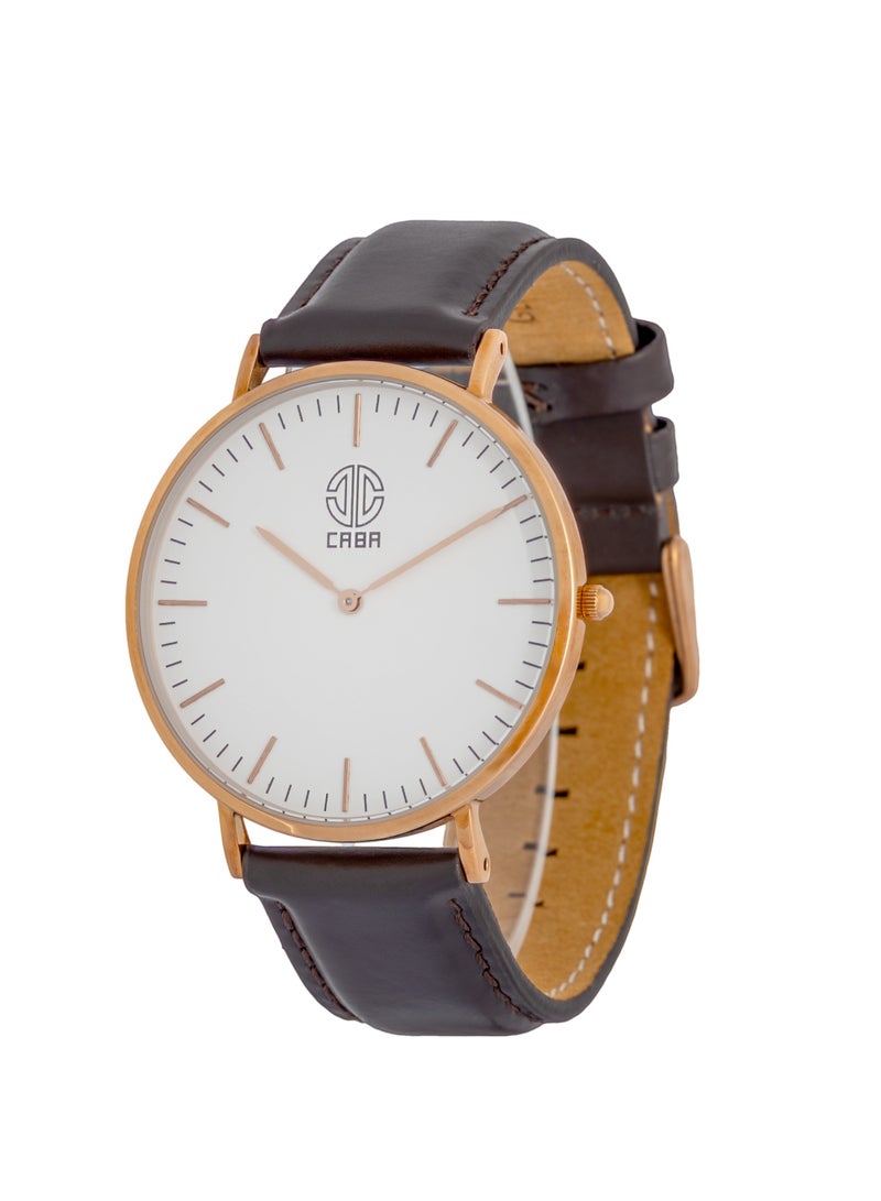 CABA Men's Watch, Classic Design, Luxury Leather Watch Strap, Waterproof, Leather Strap, Brown - 31011900233811MR - Image 1