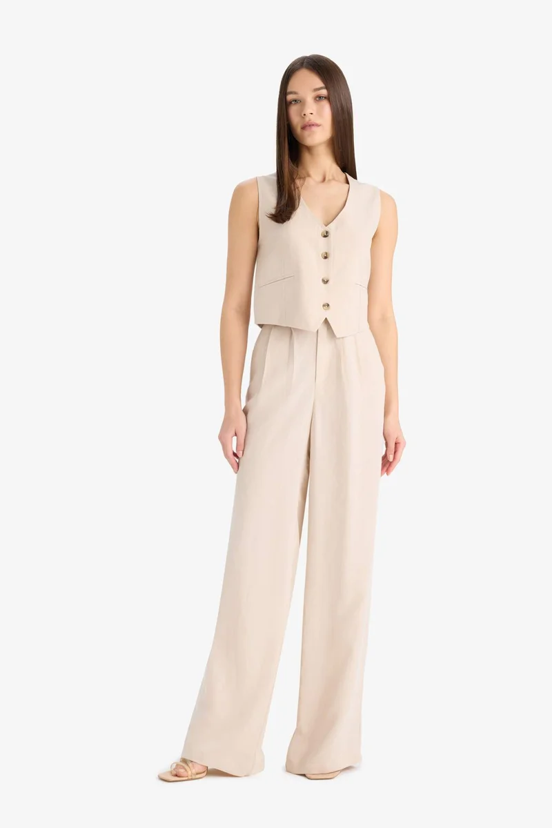 DeFacto V-Neck Linen Blend Blazer Vest