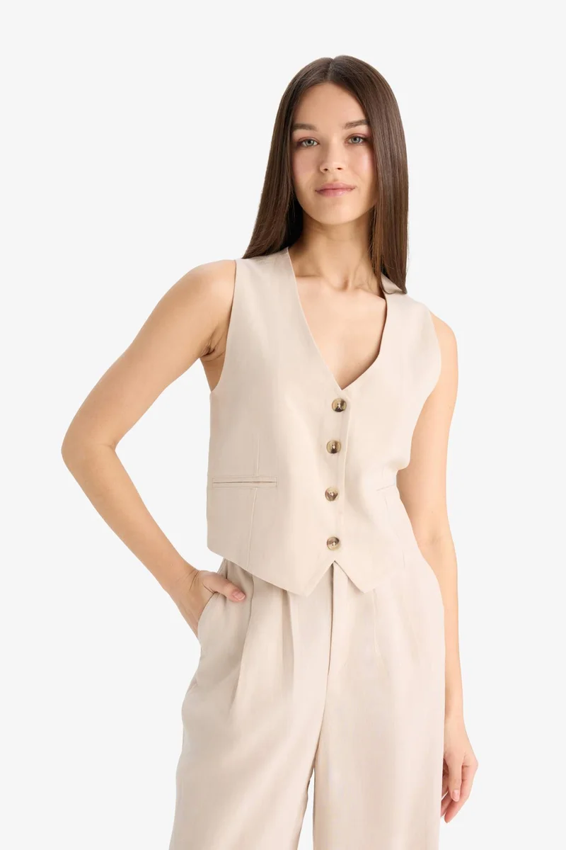 DeFacto V-Neck Linen Blend Blazer Vest