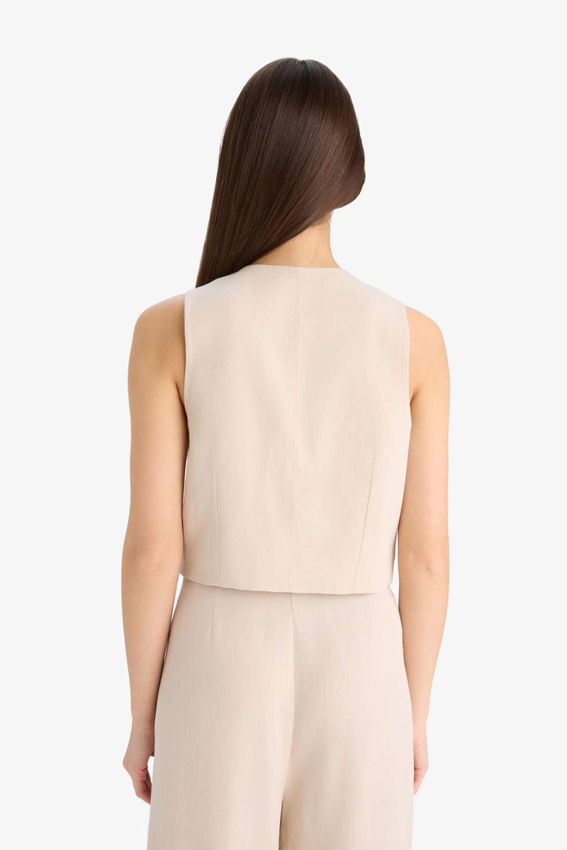 DeFacto V-Neck Linen Blend Blazer Vest - Image 4