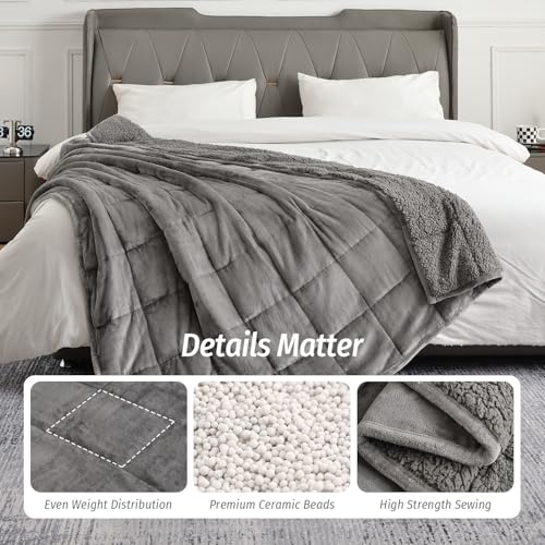 Wemore Sherpa Fleece Weighted Blanket for Adult, 15 lbs Dual Sided Cozy Fluffy Heavy Blanket, Ultra Fuzzy Throw Blanket with Soft Plush Flannel Top, 48 x 72 inches, Grey on Both Sides - Image 5