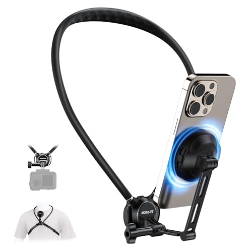MOBILIFE Magnetic Neck Phone Holder Flexible Hands-Free POV Neck Mount with Chest Strap 360°Rotatable Adjustable Silicone Gooseneck Stand for Cellphone Action Camera Vlogging/Sports/Cooking/Recording - Image 1
