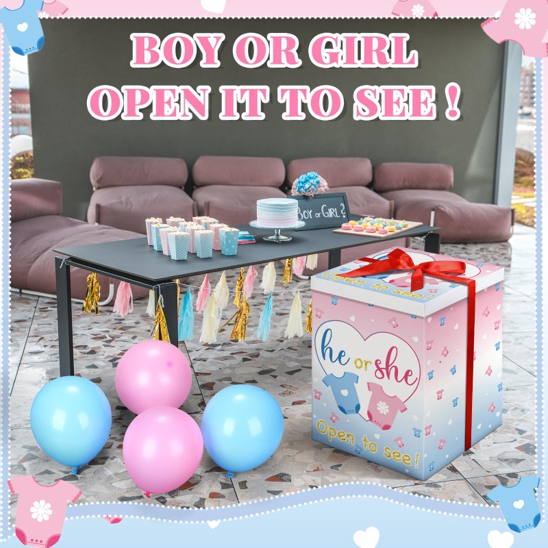 Hungdao Gender Reveal Balloon Box with Ribbon and 10 Pink and Blue Balloons Gender Reveal Games He or She Open to See for Party Decoration 12"x12"x16"(Cloth) - Image 4