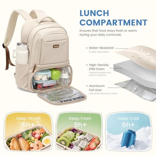 GOLF SUPAGS Lunch Backpack 16 Inch Laptop Backpack with Insulated Cooler Lunch Box Food Bag for College Work Camping Picnics Apricot - Image 3
