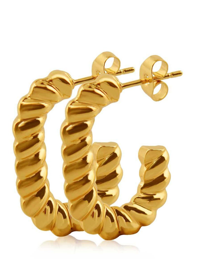 YL Twisted Gold Chunky Hoop Earrings For Women Girls 14K Gold Plated Hoops Jewelry - Image 3