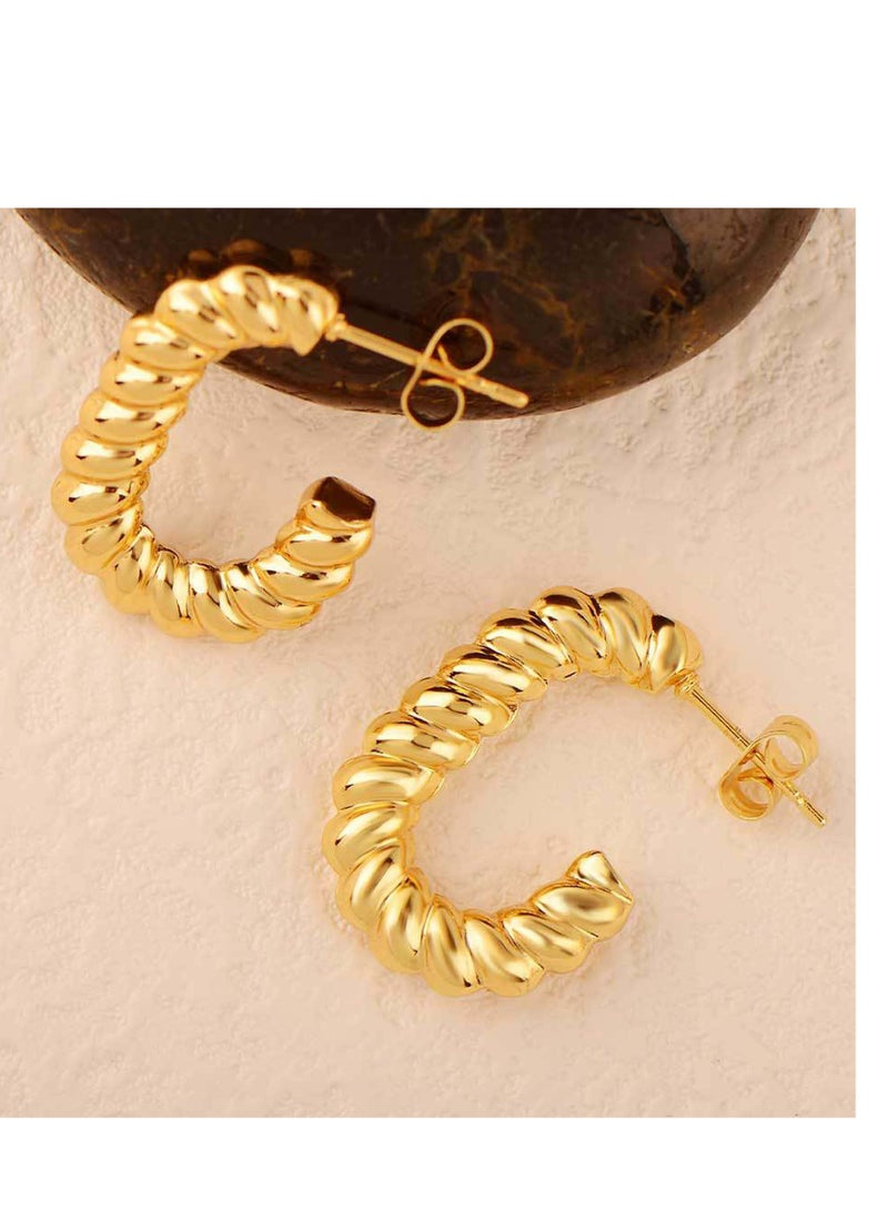 YL Twisted Gold Chunky Hoop Earrings For Women Girls 14K Gold Plated Hoops Jewelry - Image 4