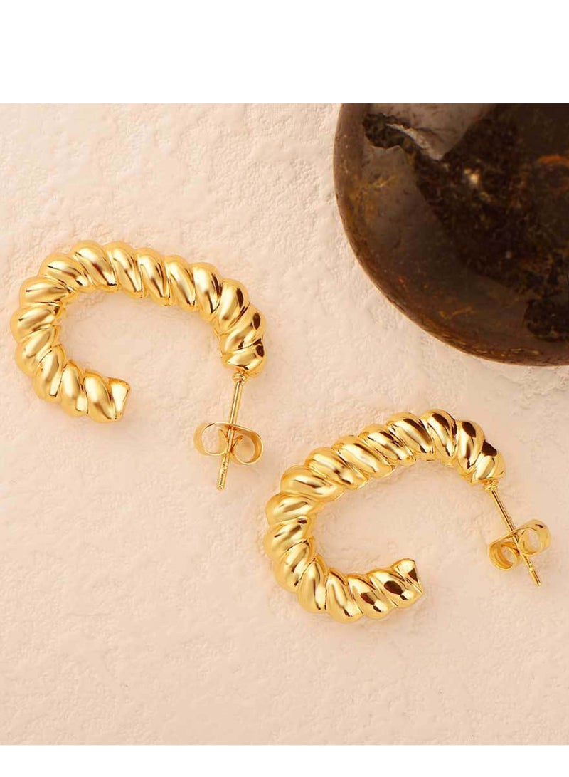 YL Twisted Gold Chunky Hoop Earrings For Women Girls 14K Gold Plated Hoops Jewelry - Image 5