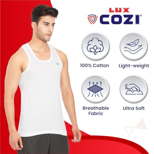 Lux Cozi سترة بدون أكمام للرجال من لوكس كوزي 100% قطن - بنيان أبيض عصري للرجال، عبوة من 3 (أبيض_100) - Image 2