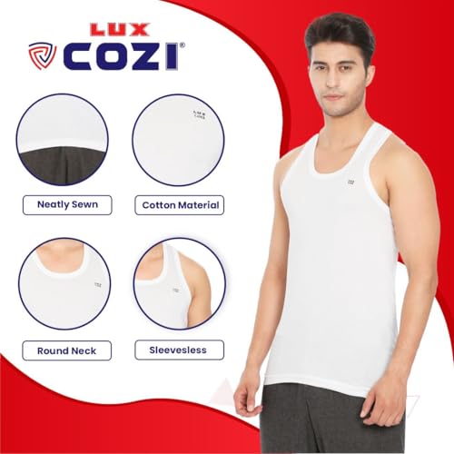 Lux Cozi سترة بدون أكمام للرجال من لوكس كوزي 100% قطن - بنيان أبيض عصري للرجال، عبوة من 3 (أبيض_100) - Image 4