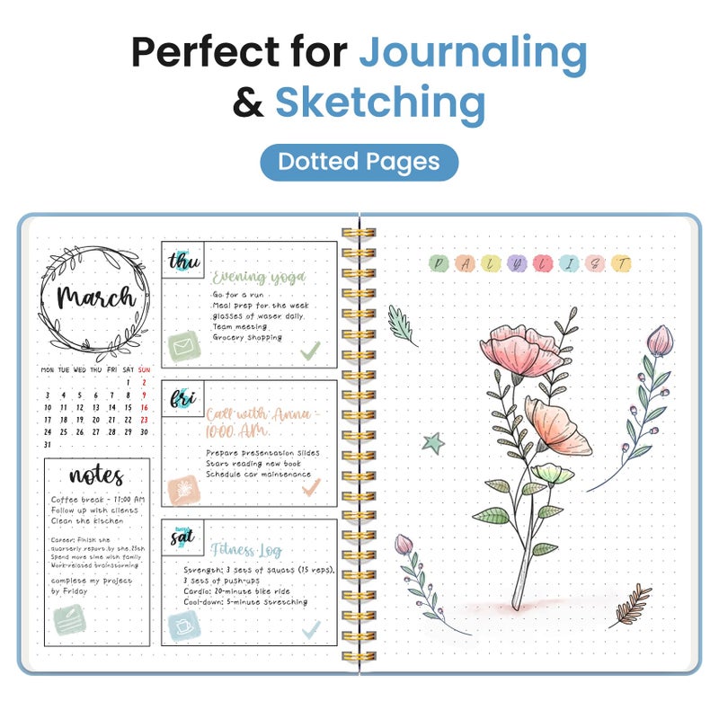 Taja Dotted Spiral Journal Notebook for Women & Men, 140 Pages, Dotted Notebook for Journaling & Note Taking, Journals for Writing, A5(5.7" x 7.9") â€“ Blue - Image 3