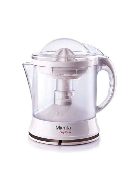 Mienta Orange Juicer 40W Capacity 1L 2 directional rotation for perfect juice extraction 2 cones for different types of citrus fruits Adjustable filter 2 years warranty White color