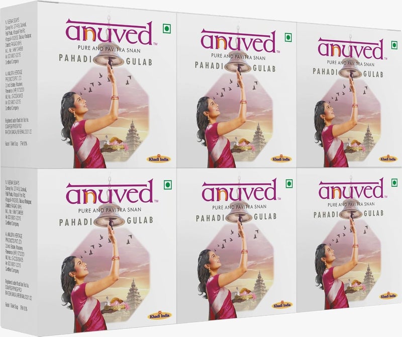 Anuved Pahadi Gulab Rose Soap  Pack of 6  125gm Each  Pure Rose Water Gulabjal  Rishikesh Gangajal  For Cooling Toning  Hydrating your Skin  Paraben  Crueltyfree  Fragrance soap for All - Image 1