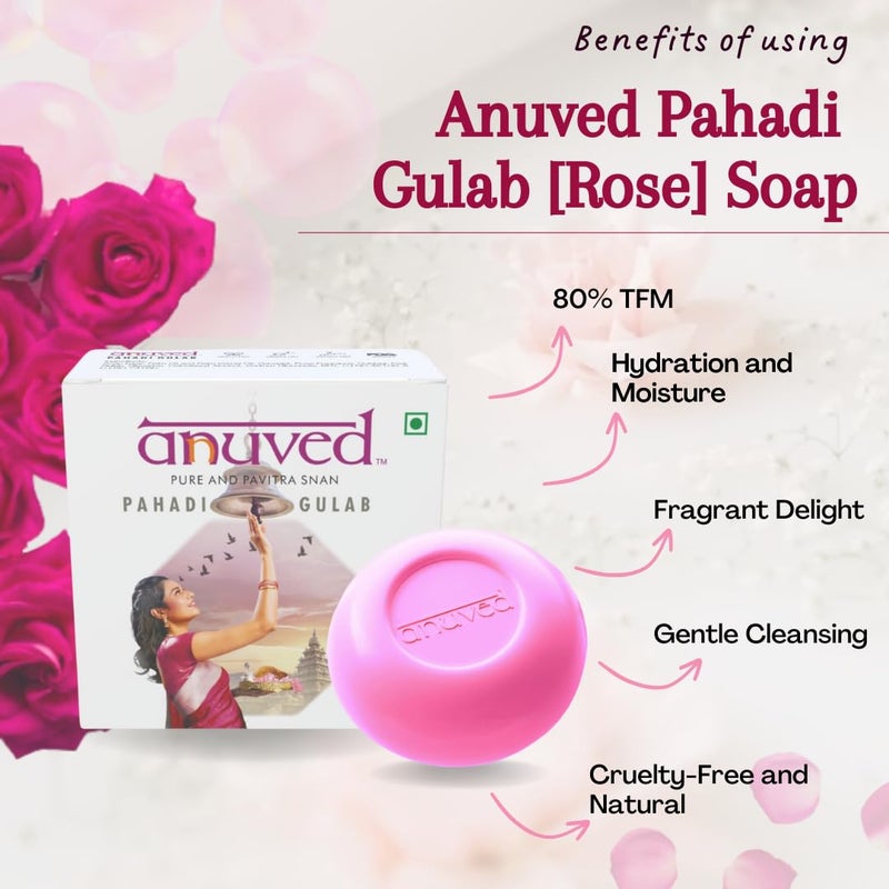 Anuved Pahadi Gulab Rose Soap  Pack of 6  125gm Each  Pure Rose Water Gulabjal  Rishikesh Gangajal  For Cooling Toning  Hydrating your Skin  Paraben  Crueltyfree  Fragrance soap for All - Image 4