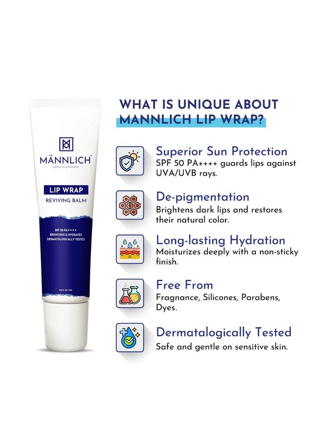 Mannlich بلسم شفاه مانليخ للرجال (10 جرام) للعناية بالشفاه مع حماية SPF 50 PA++++ - تفتيح الشفاه للشفاه الجافة والمتشققة - يرطب، ترطيب طويل الأمد مع 2% حمض كوجيك و1% حمض الهيالورونيك - Image 4