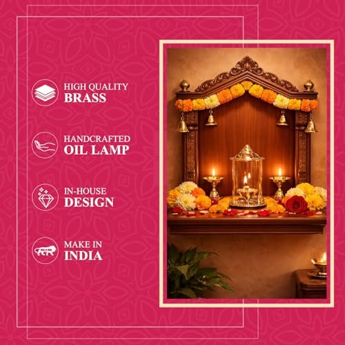 Klassic Navjyoti 4 Inch Akhand Diya with Borosilicate Shade for Mandir, Decorative Brass & Oil Lamp Lantern Diya with Glass Cover for Prayers, Cylindrical Borosilicate Brass Diya (Pack of 1) - Image 4