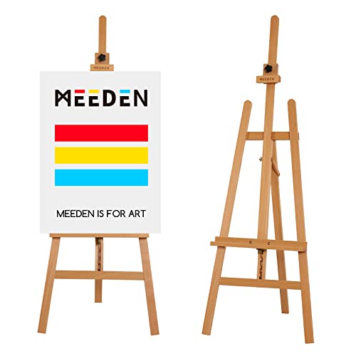 MEEDEN Painting Wooden Art Easel Solid Beechwood Display Easel Stand Hold Canvas up to 43  Adjustable Easel from 5776 for Adults Student Studio Gallery  Natural