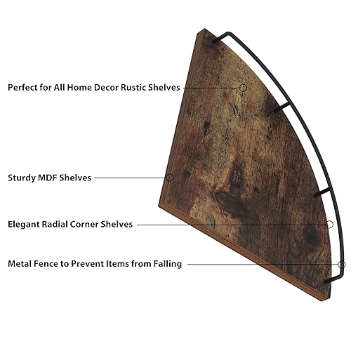HORLIMER Floating Corner Shelf Wall Mount, Set of 3 Rustic Wood Corner Wall Shelves with Fence for Bedroom, Living Room, Bathroom, Kitchen, Brown - Image 4