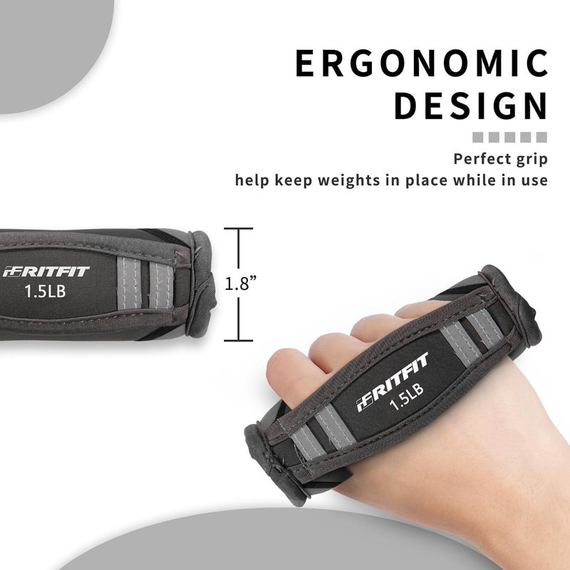 RitFit Soft Hand Weights Set - 0.5/0.75/1/1.5/2 LBS (1 Pair) Walking Dumbbell for Women & Men with Reflective Straps - Jogging, Running, Physical Therapy, Aerobics - Pink Orange Blue Grey Black - Image 3