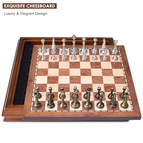 AMEROUS Wooden Chess Board Set with Pieces Storage for Adults Kids 125 Inch Chess Set with Metal Pieces Unique Chess Game for Tournament Professional Beginner - Image 5