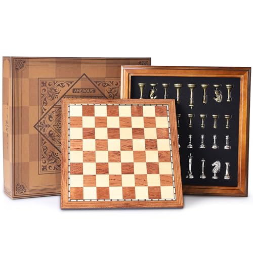 AMEROUS Wooden Chess Board Set with Pieces Storage for Adults Kids 125 Inch Chess Set with Metal Pieces Unique Chess Game for Tournament Professional Beginner - Image 1