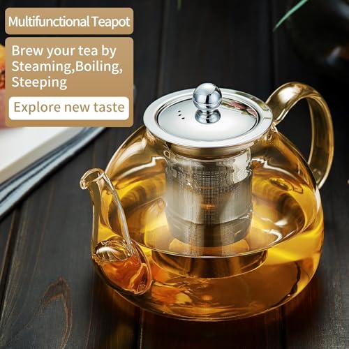 DOPUDO 40OZ (1200ML) Glass Teapot with Infuser Stovetop Safe, Clear Glass Tea Pot Kettle, Borosilicate Tea Pot with Infusers Filter for Loose Tea, Tea Kettle Dishwasher Safe (Champagne) - Image 5