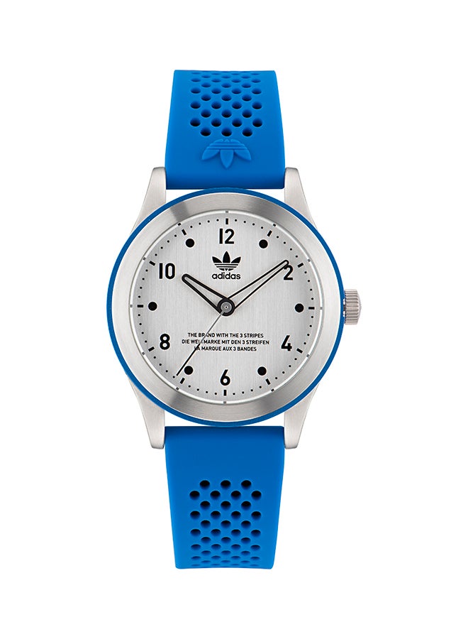 حافظة SST مع حلقة ألومنيوم زرقاء وقرص أبيض وحزام سيليكون أزرق