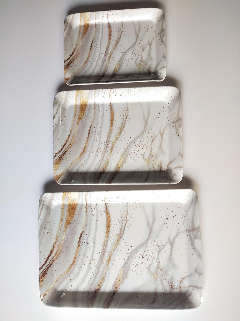 Urmila Plastic Printed Rust Design Melamine Serving Tray for Kitchen, Dining, Serving & Desk Tray. Set of 3 (White&Gold) - Image 5