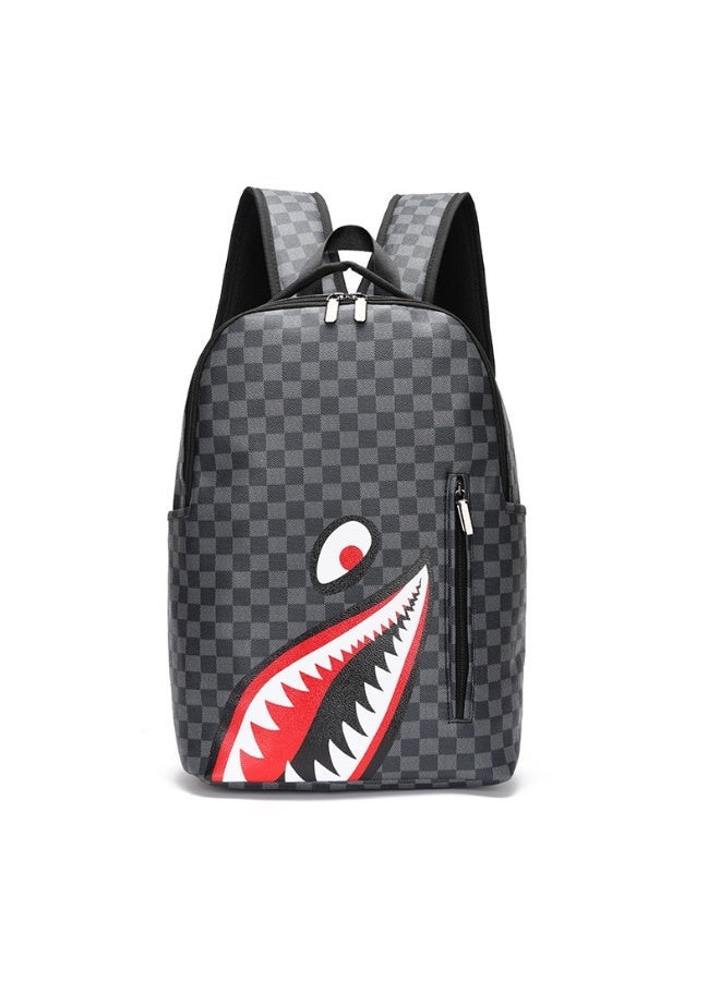 New style casual shark-print backpack for business, large capacity men's travel bag, school bag for college students - Image 1