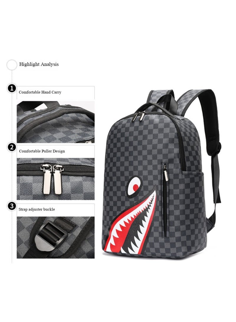 New style casual shark-print backpack for business, large capacity men's travel bag, school bag for college students - Image 5