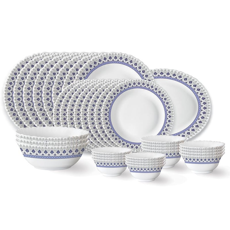LARAH BY BOROSIL Larah by Borosil Ocean Fluted Series Opalware Dinner Set | 36 Pieces for Family of 8 | Microwave & Dishwasher Safe | Bone-Ash Free | Crockery Set for Dining & Gifting | Plates & Bowls | White - Image 1