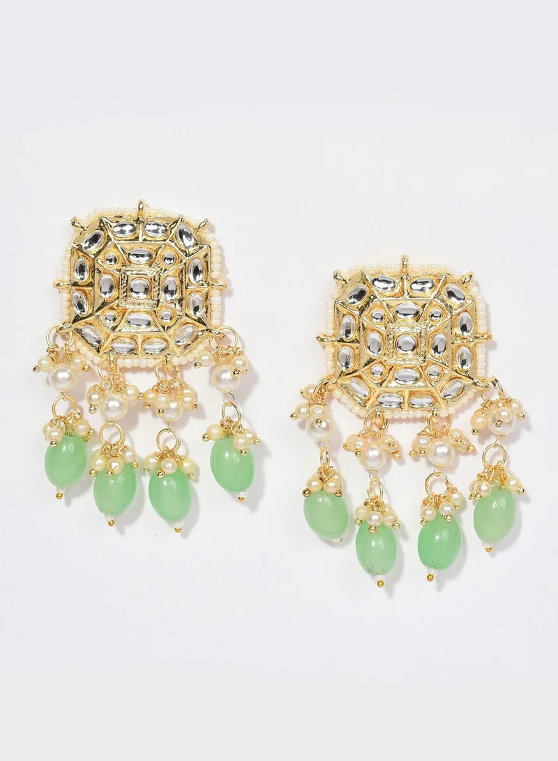 SOHI Gold Plated Kundan & Beads Necklace, Earrings and Maang Tikka Set