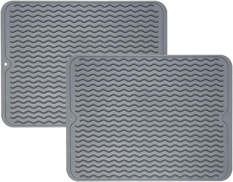 ZLR 2 Pcs Silicone Dish Drying Mat & Heat Resistant Trivet (12" x 16") - Waterproof Counter Protector for Coffee Maker - Non-Slip, BPA Free Kitchen Pad, Easy Clean Dishwasher Safe (Dark Gray) - Image 1