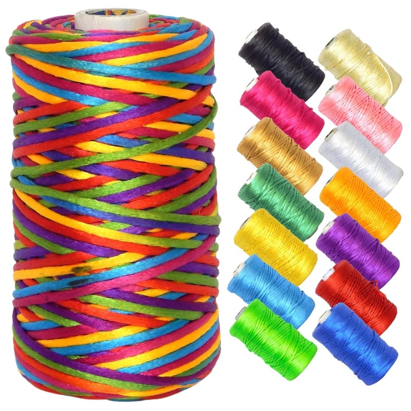 ecofynd 3mm 80 Meters Silky Satin Nylon Cord Purse Thread Rattail String Thread for Bracelets Necklaces Jewelry Making Chinese Knotting Arts and Crafts Multicolor
