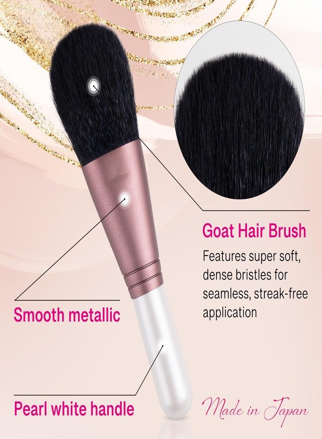 Kumano Fude Blush Brush - Handmade in Japan - Ultra-Soft Natural Goat Hair - 5.5" Dome-Shaped Makeup Brush - Rose Gold Ferrule & White Handle - Ideal for Blush & Setting Powder - Image 2